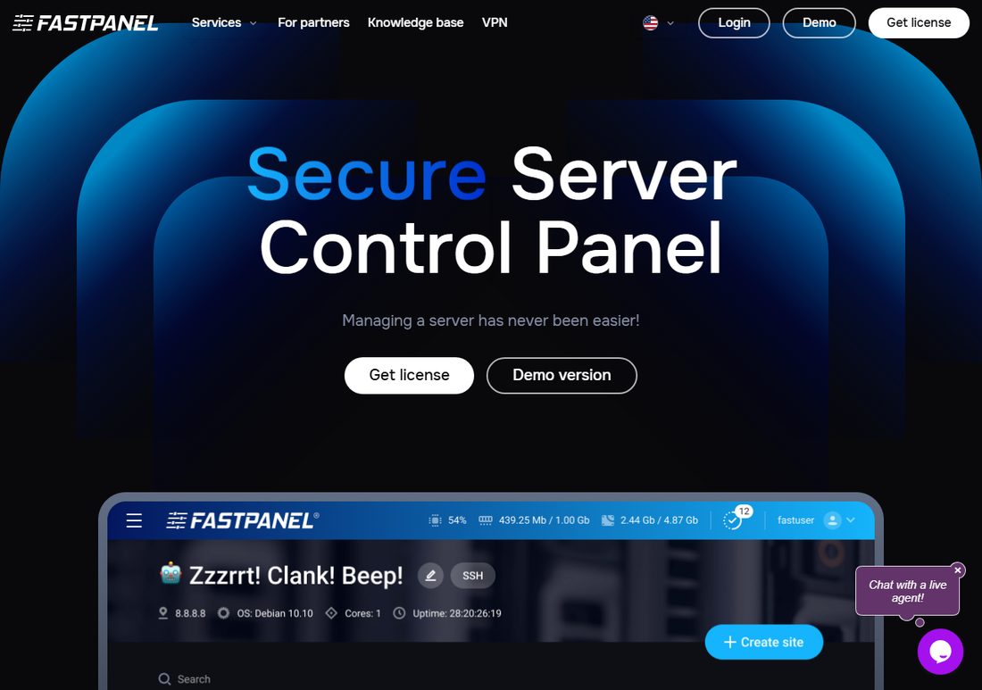 FastPanel — панель управления для проверки занятого места