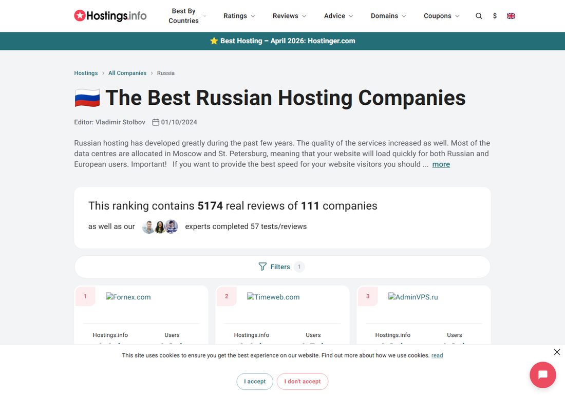 Hostings.info — рейтинг российских VPS-хостингов