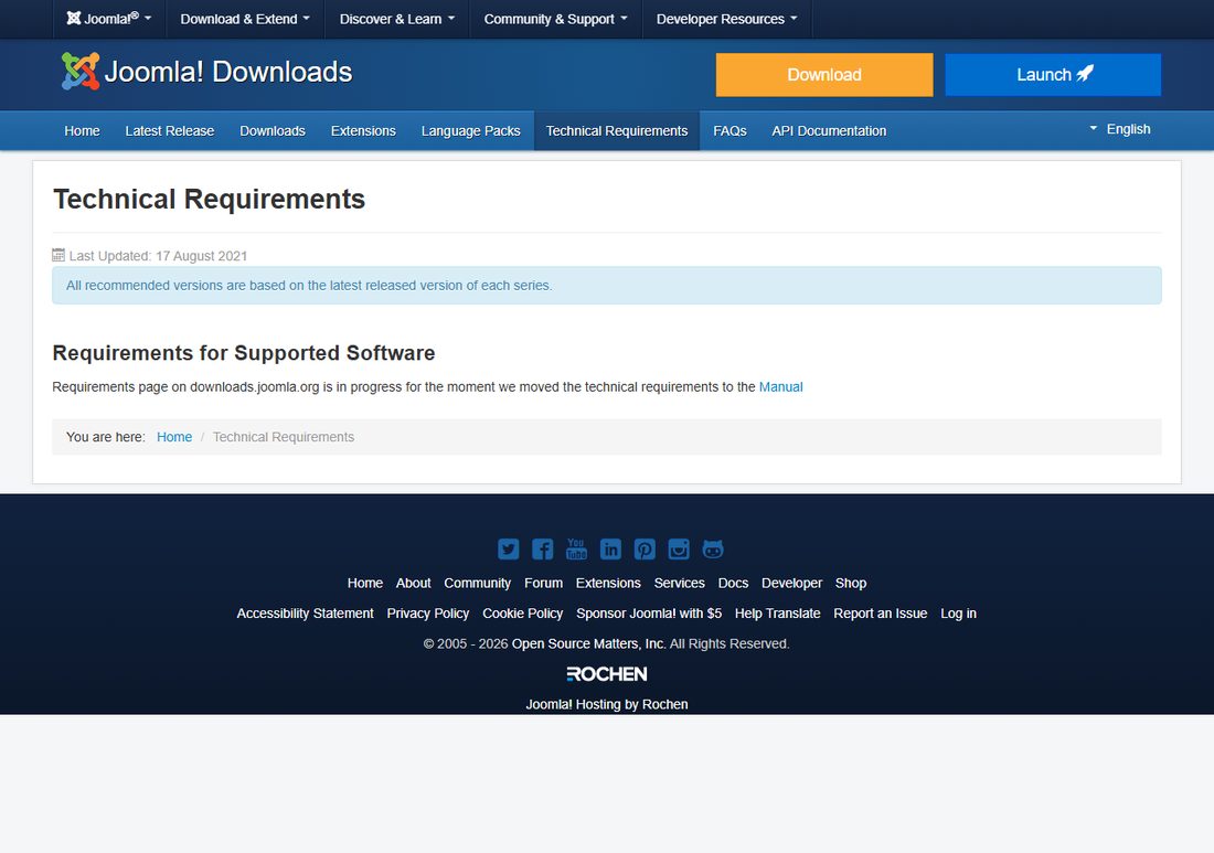 Технические требования Joomla на joomla.org