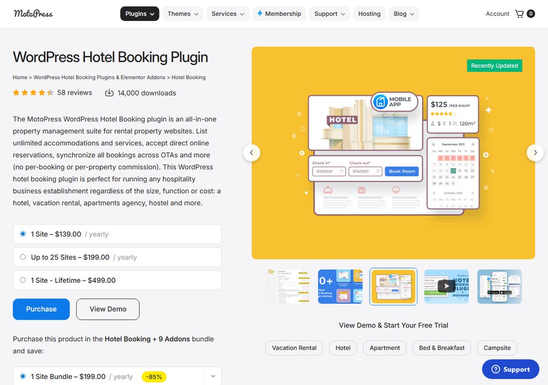 Страница плагина Hotel Booking от MotoPress